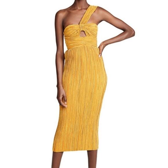 Alice McCall Dress Power Lady Pleated One Shoulder Midi in Sunset Yellow Size 4 - Picture 13 of 14